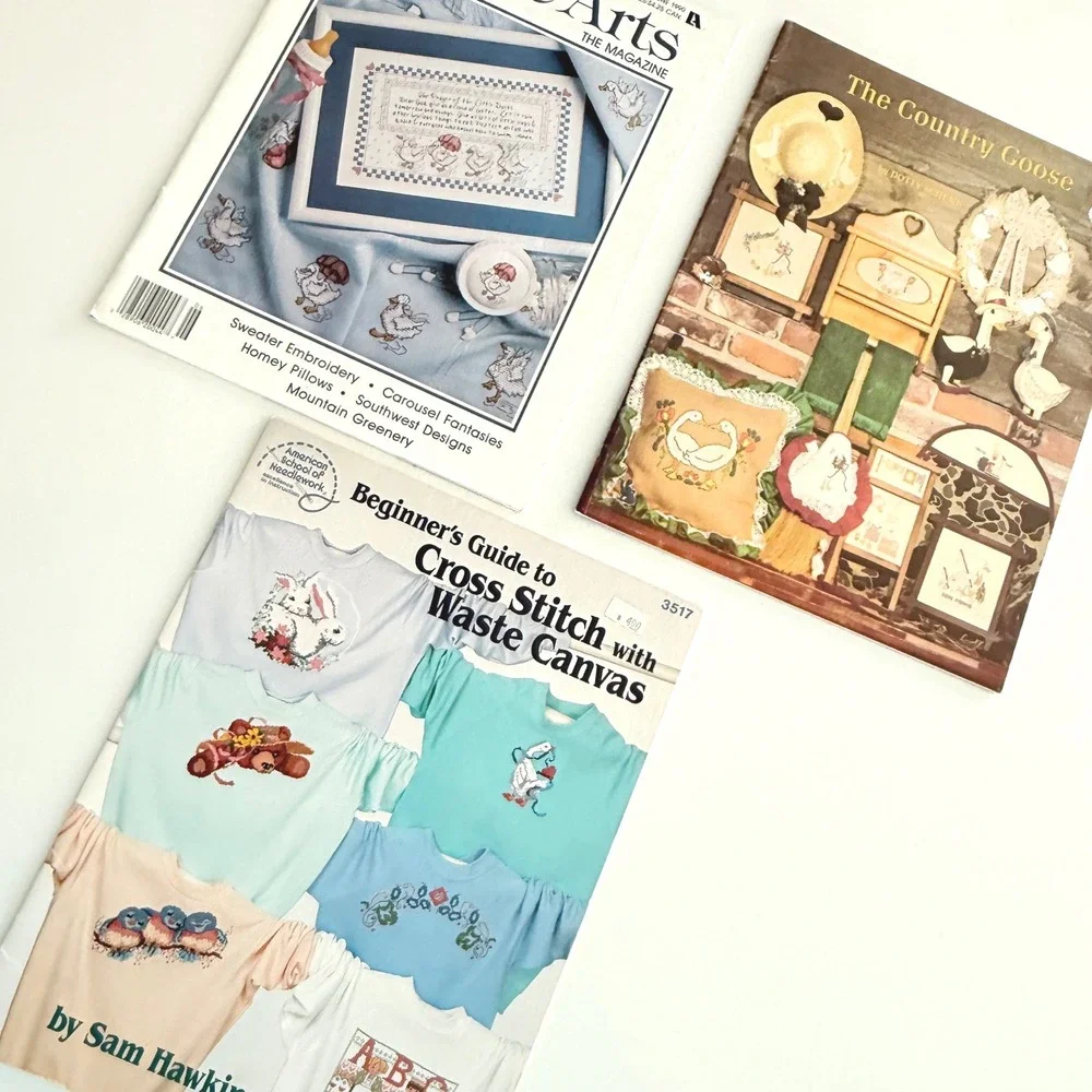 Lot of 3 Vintage Cross Stitch Pattern‎ Books Goose Country Primitive Craft